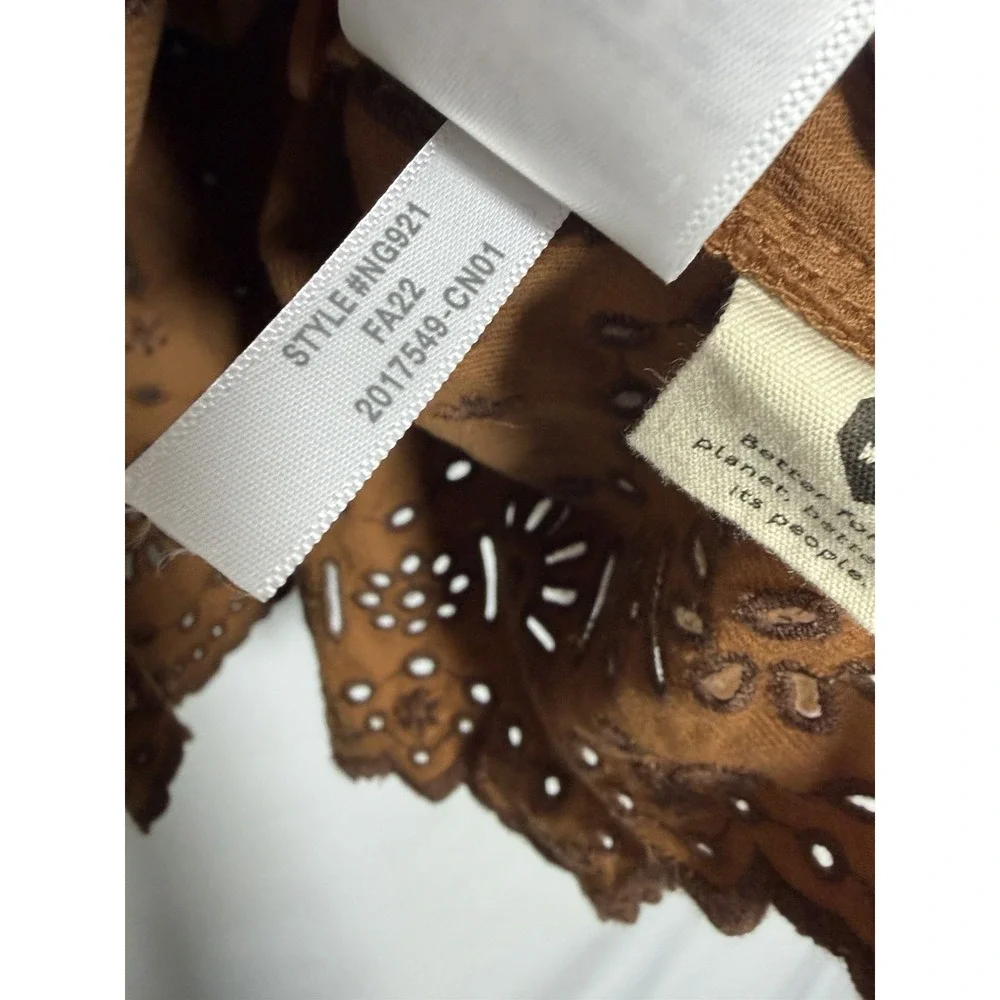 Madewell Corduroy Eyelet Embroidered Tie Sleeve Blouse Brown L Cottagecore